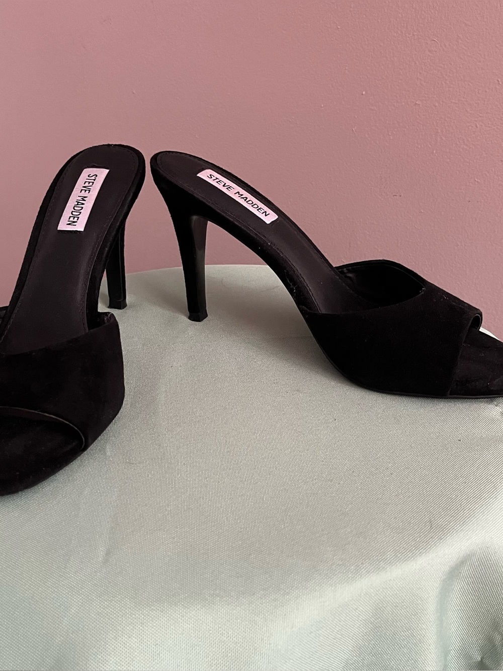 Steve Madden Black Suede Open-Toe Mule Heels - Picture 4 of 5